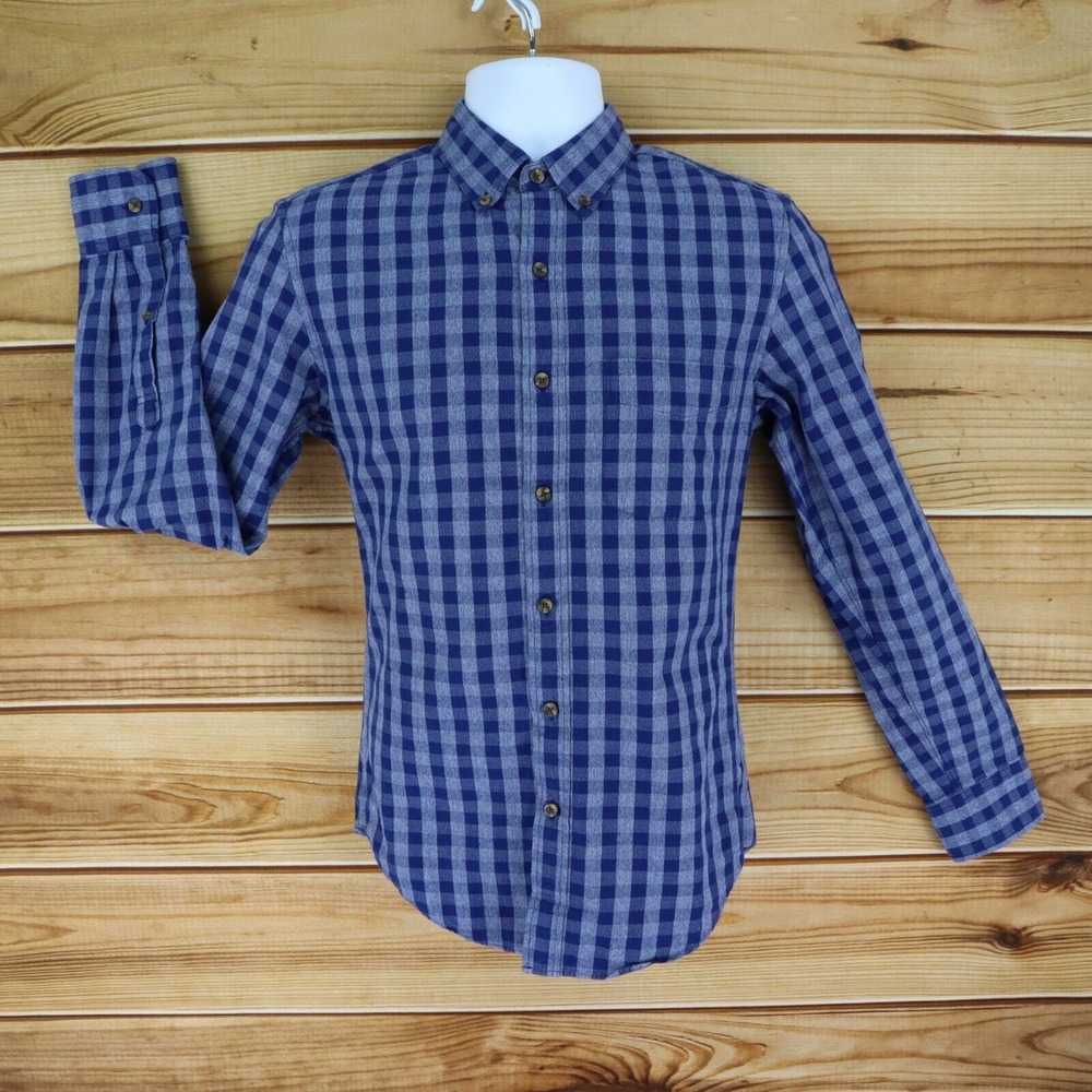 J. Crew Shirt Casual Button Down Collar Slim Fit Mens Size S Blue Checks Cotton